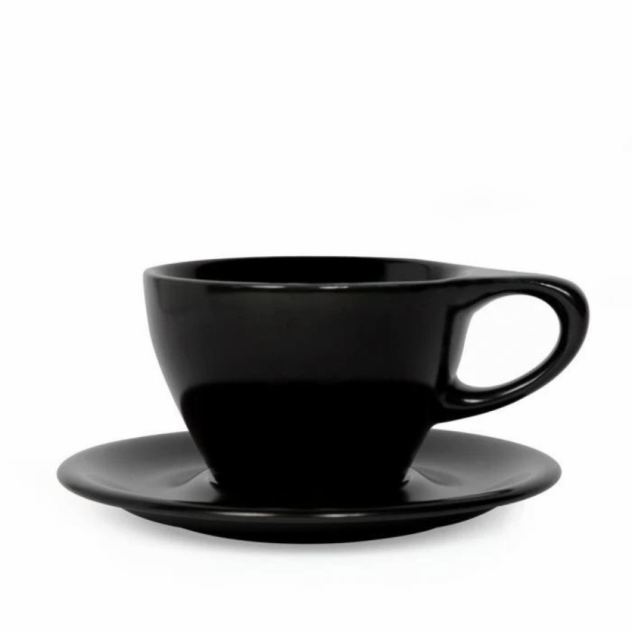 Cups & Mugs * | Lino Large Latte Cup & Saucer (12Oz/355Ml) Black