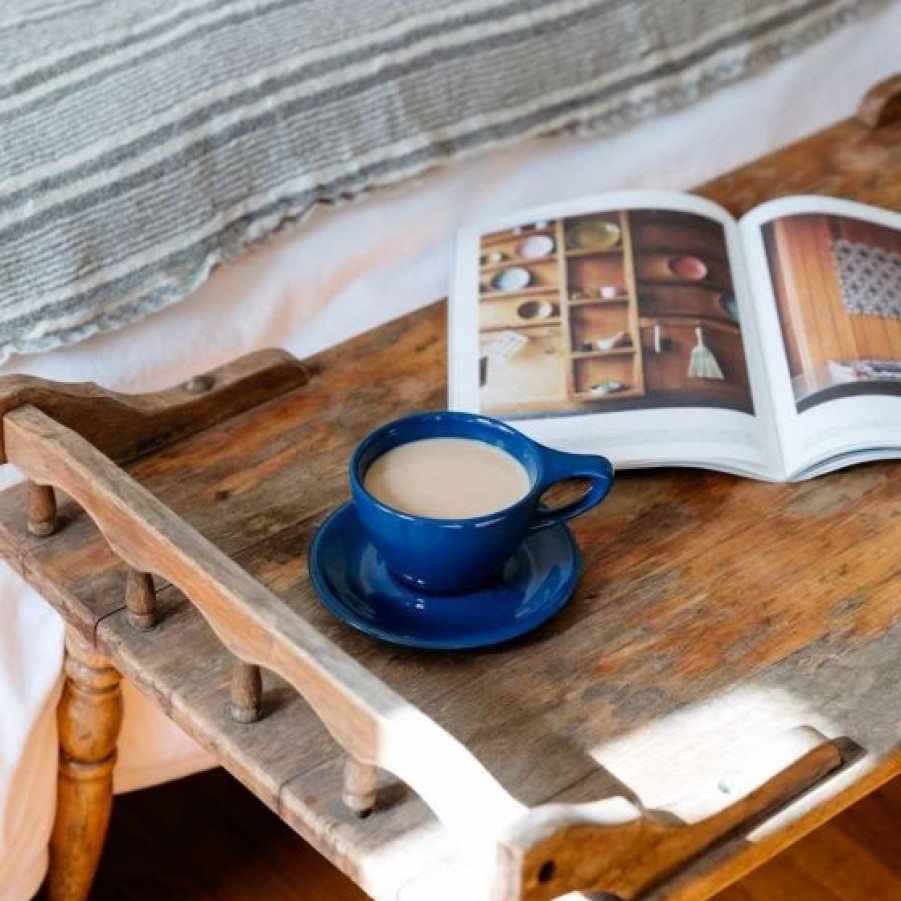 Cups & Mugs * | Lino Small Latte Cup & Saucer Indigo (8Oz/237Ml) Blue