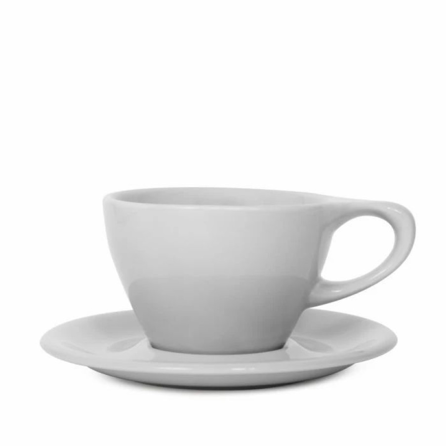 Cups & Mugs * | Lino Large Latte Cup & Saucer Grey (12Oz/355Ml)