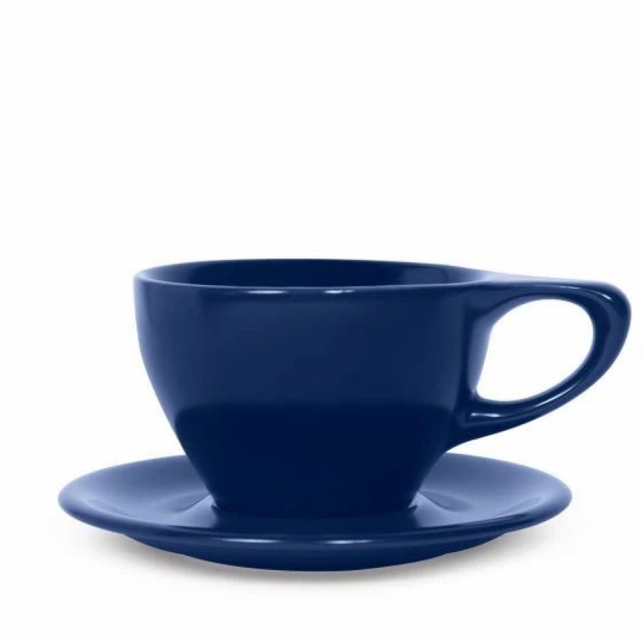 Cups & Mugs * | Lino Large Latte Cup & Saucer Indigo (12Oz/355Ml) Blue