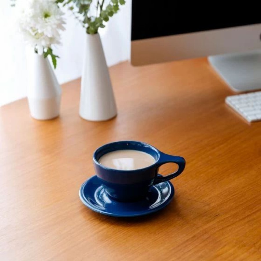 Cups & Mugs * | Lino Large Latte Cup & Saucer Indigo (12Oz/355Ml) Blue