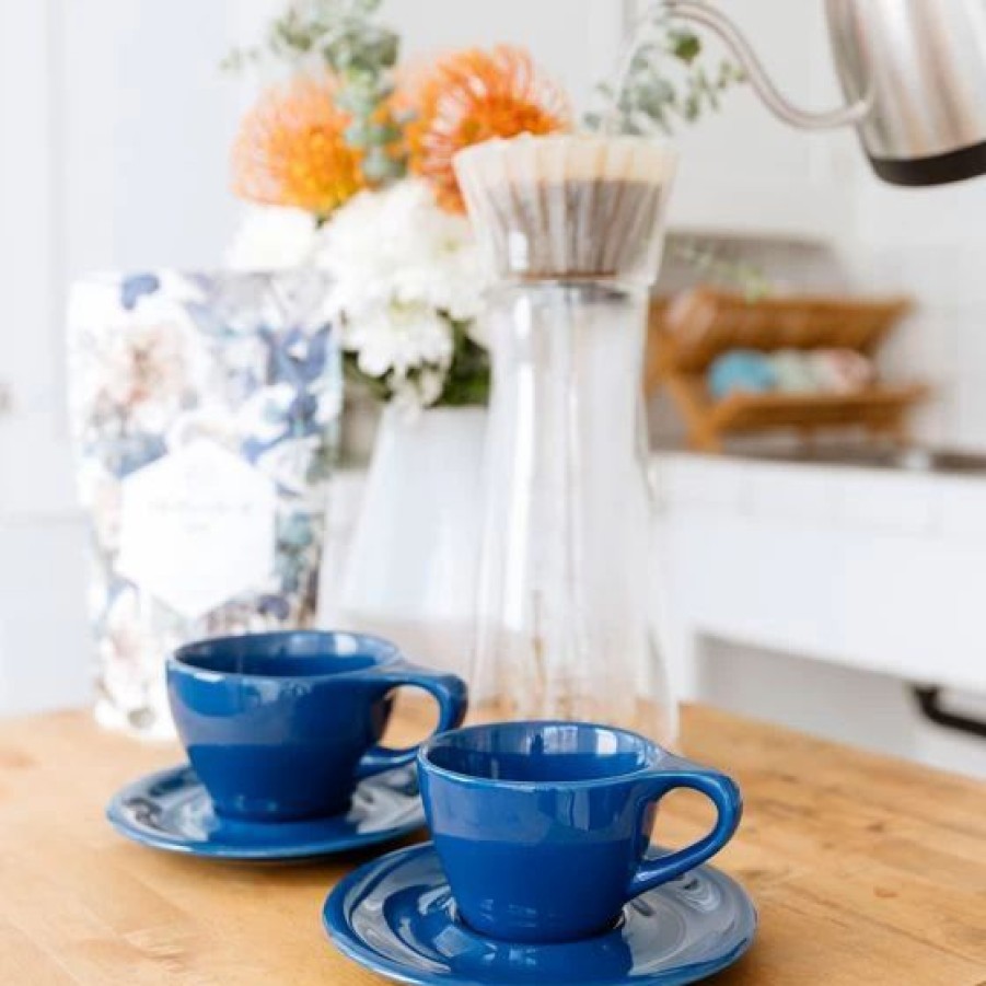 Cups & Mugs * | Lino Double Cappuccino Cup & Saucer Indigo (6Oz/177Ml) Blue